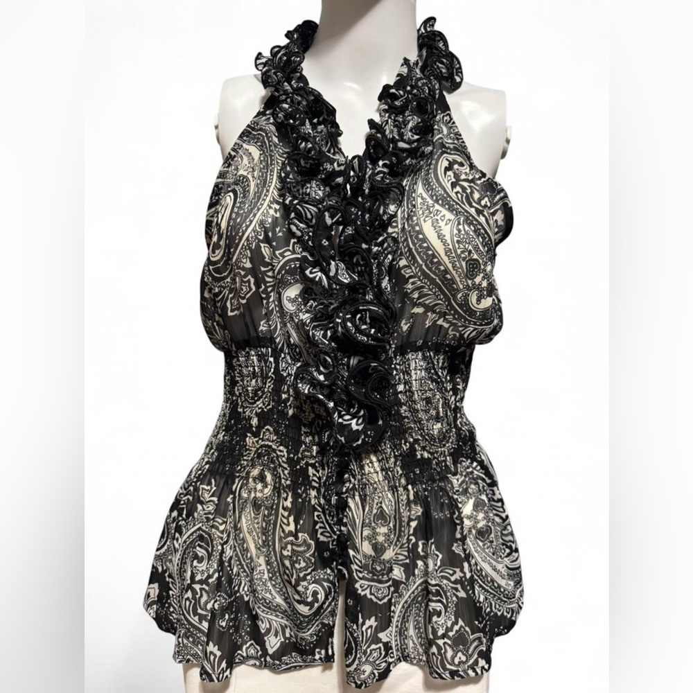 grass collection Black & White Sheer Paisley Halter Blouse